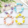 thumbnail image 4 of Bright Color Print Flower Wood Beads Stretchy Bracelet Summer Jewelry Girls Gift, 4 of 8