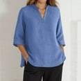 thumbnail image 2 of MIXUE Boho Tops For Women Summer Solid Color V Neck Short Sleeve Casual Basic Pullover Shirts For Women Tshirts Outwear,Blue,XL, 2 of 6