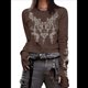 thumbnail image 1 of Camisetas Gráficas para Mujeres, Adolescentes, Estética Grunge, Gótica, Y2k, Básica, de Punto, Larga, Otoño. Café L, 1 of 8