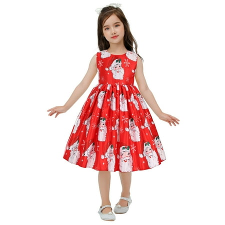 

Tejiojio Girls and Toddlers Soft Cotton Clearance Girls Baby Christmas Cosplay Long Skirt Santa Claus Print Princess Bowknot Performance Dress Skirt Christmas Dress