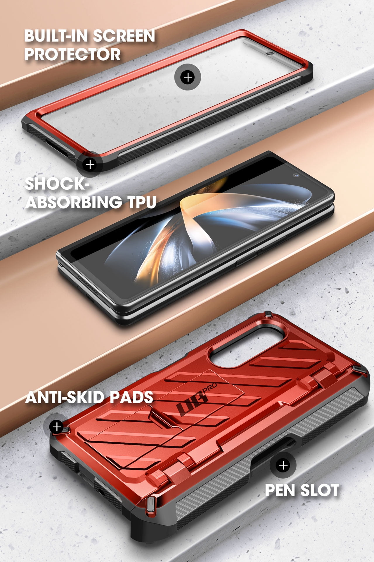 SUPCASE Unicorn Beetle Pro Case for Samsung Galaxy Z Fold 4 5G (2022), Full-Body Dual Layer Rugged Case with Built-in Screen Protector & Kickstand & S Pen Slot (Ruddy)