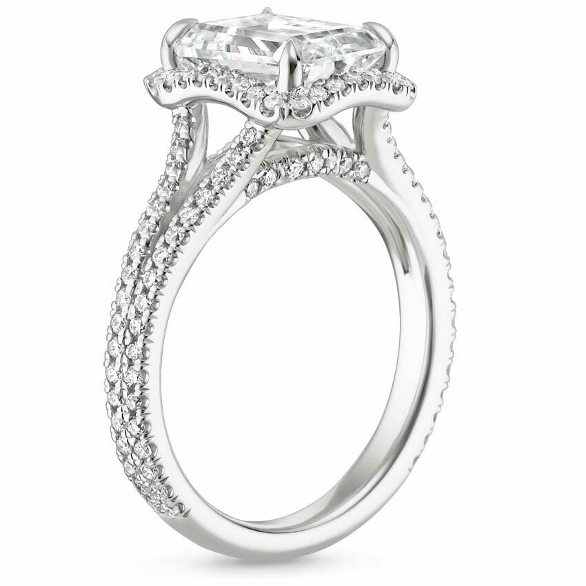 HeartsAndYou 4ct Princess Cut Moissanite Engagement Ring for Women 18k White Gold over Silver Halo Split Shank