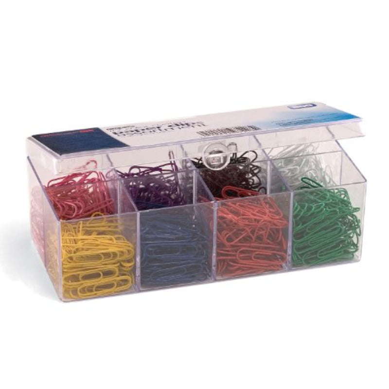 Officemate PVC-Free Color Coated Paper Clips 97228 2 800 per Reusable Plastic Organizer with 8 Compartments 