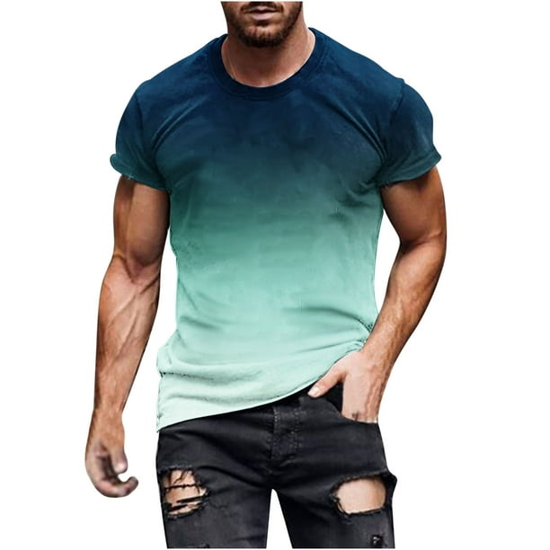 Mens Casual Pantalones Cortos Raya Impresión Suéter Fitness Deportes Camiseta, Poliéster Cuello Redondo Blusa para Al Aire Libre, Diario Y Primavera Verano Desgaste