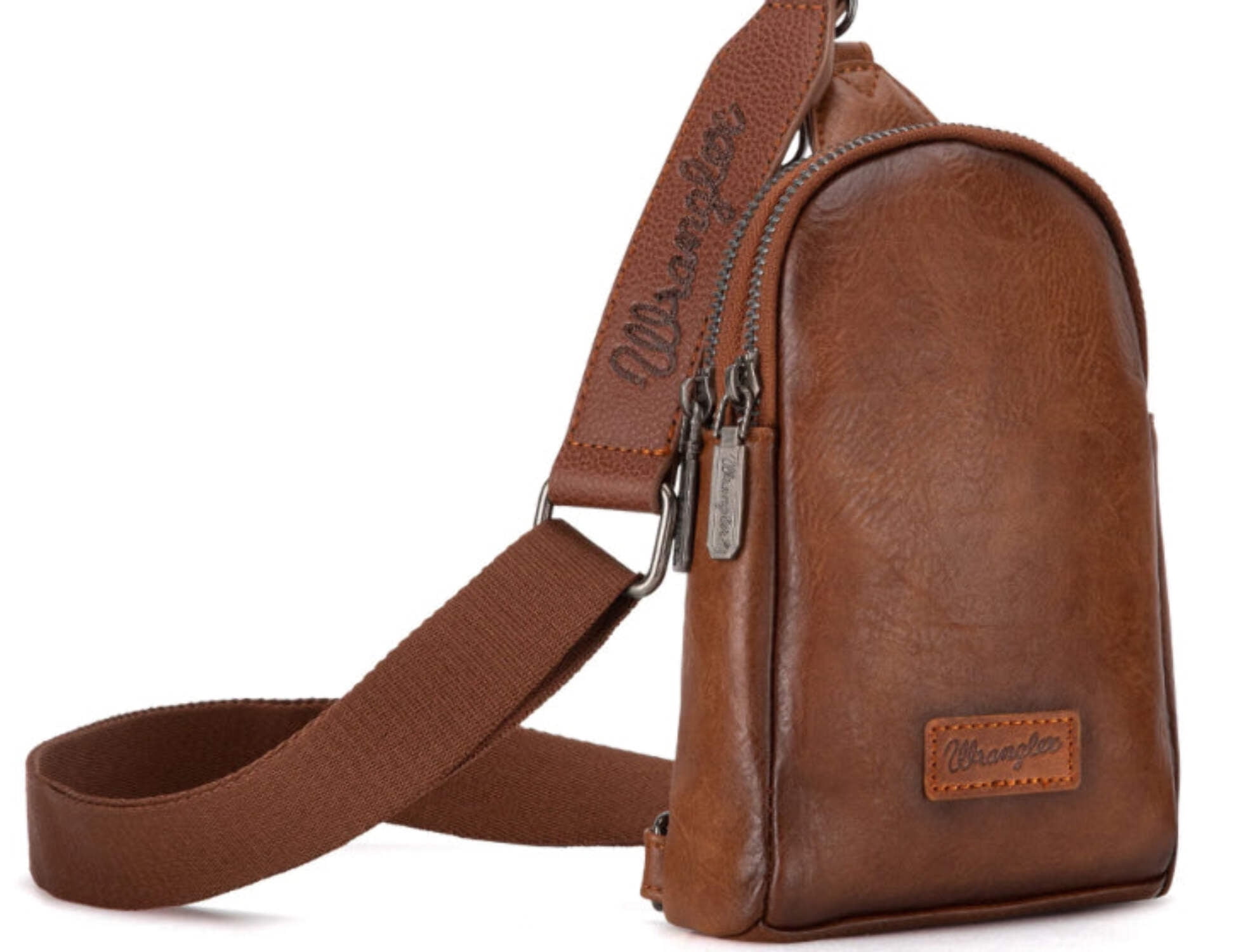 Wrangler Crossbody Sling Bags for Women Cross Body Fanny Pack Purse with Detachable Strap Zipper 7.5 "H, Distressed-Brown