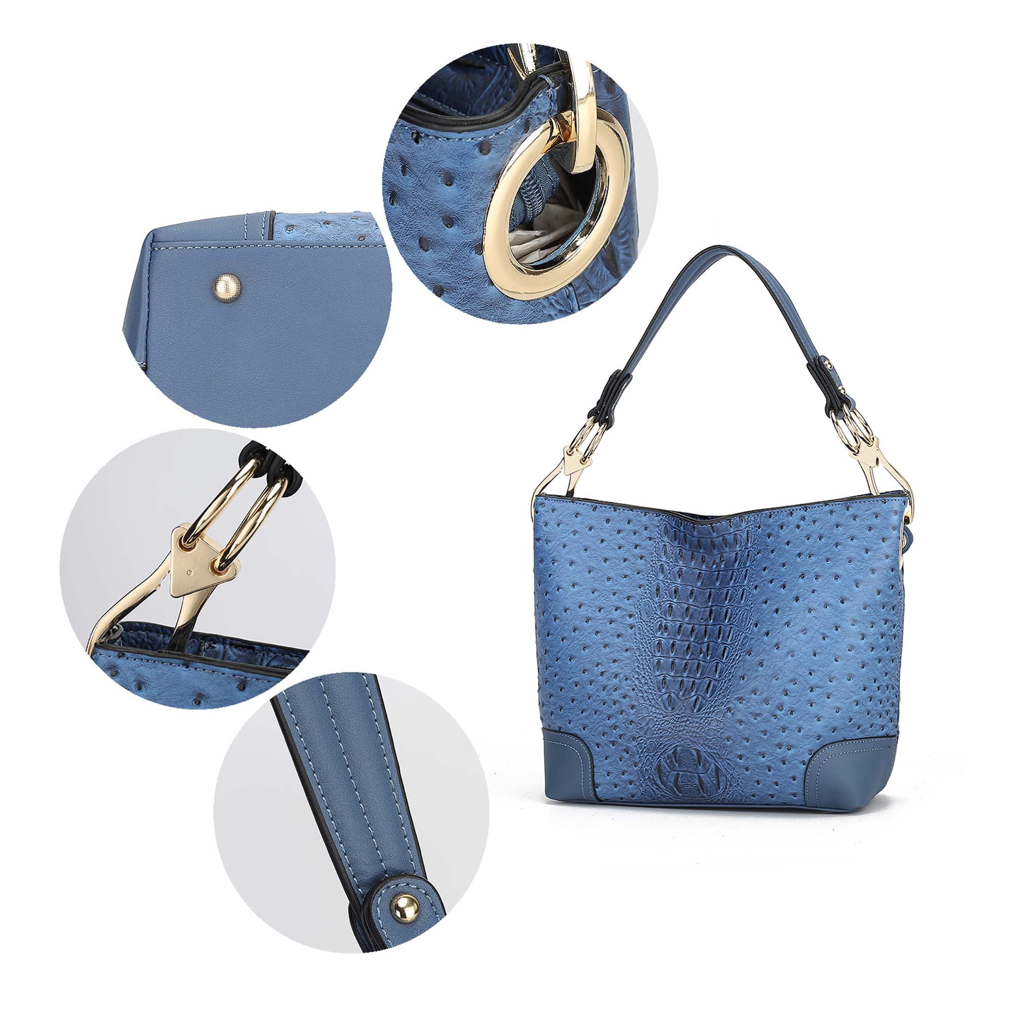 MKF Collection Wandy Women's Hobo Bag Set with Wristlet Wallet, Vegan Leather Croco Shoulder Bag 2Pcs by Mia K - Blue
