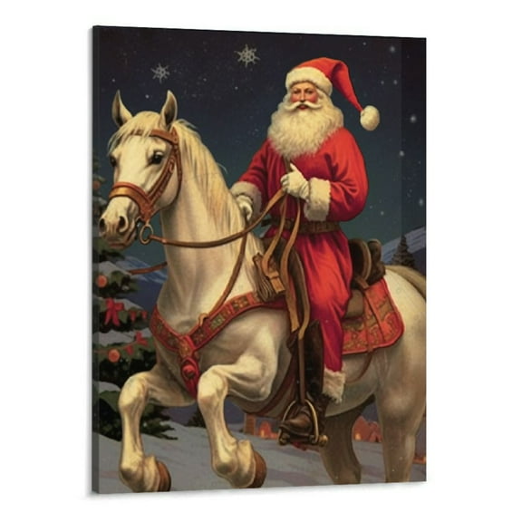 Creowell Santa Claus Canvas Pictures Winter Scene Snow Landscape Poster Christmas Posters for Wall Winter Prints Christmas Tree Canvas Wall Art Santa Claus Print Home Decor Christmas Gift 16x20 Inch