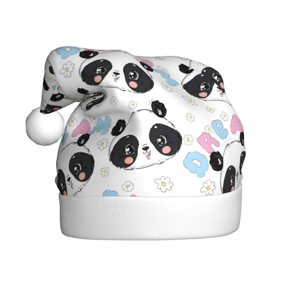 Fuzoiu Panda Bear1 Print Santa Hat Christmas Hat for Adults,Santa Hats with Pompom, Unisex Xmas Holiday Hat for Christmas New Year Festive Party Supplies