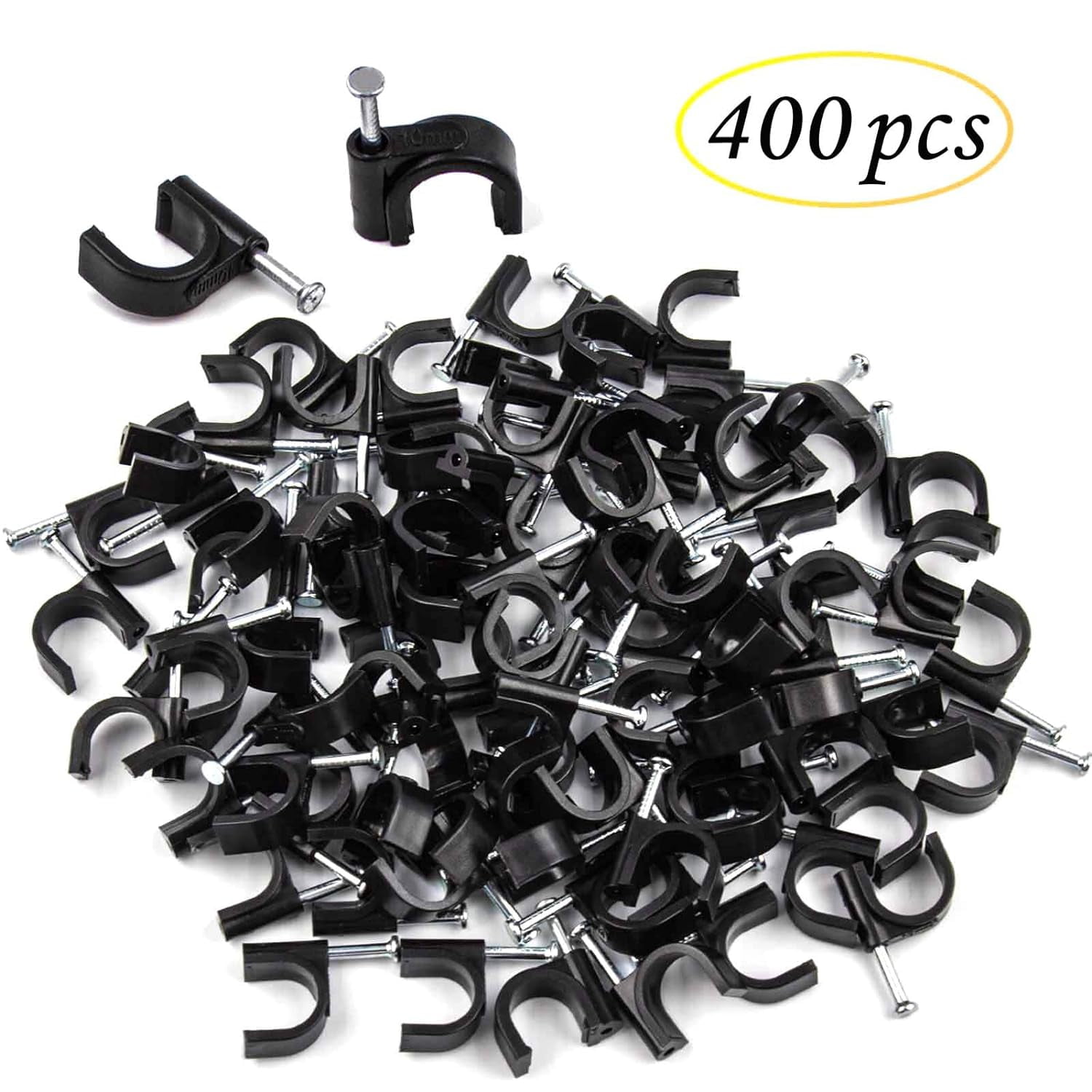 4/6/8/10mm Black Nail in Cable Clips Wire Tacks Clamps for Cable Management RG6 RG59 CAT6 RJ45 Ethernet Coax, 160 Pcs