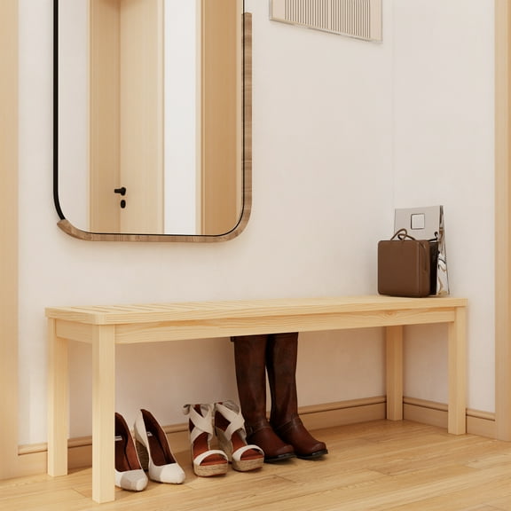 Tcbosik Solid Wood Bench, 52" Farmhouse Entryway Bench for Living Dining Room, Bedroom, Amber