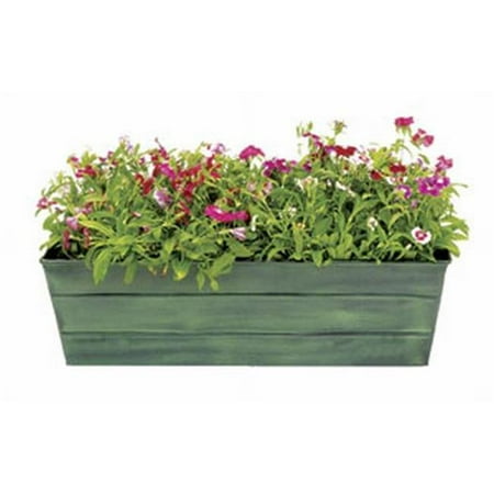 Achla VFB-05 Galvanized Tin Window Box Garden Planter - Powder Coated in Green Patina- Standard ACHLA Designs  a Garden Accessories company  emphasizes unique  handforged  wrought iron  European furnishings for the home and garden. Items range from small hooks and brackets to large pavilions and arbors. We also offer birdbaths  birding & garden pole systems  trellises  statuary  composting products  and wood and metal furniture. In 2004  ACHLA Designs introduced the Williamsburg Collection  offering reproductions as well as 17th and 18th century inspired designs for the contemporary home. ACHLA Designs continues to add beautiful and unique items year after year  resulting in an unusually large product line. All our products are stocked in our warehouse for year round  prompt shipping. We take great pride in our exceptional customer service. Made of tin. Give your plants a classic feel with this galvanized tin window box taken from colonial times. Works well with tin flower box brackets. Dimensions: 7.5 H x 24 W x 9.5 D. Collection: Plant Stands and Flower Boxes. Finish: Powder Coated - Green Patina.- SKU: ACHL2229