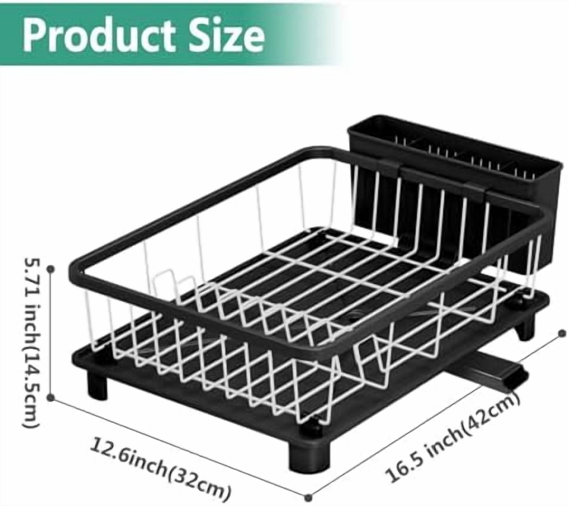 Dish Drying Rack - Space-Saving Dish Rack,Dish Racks for Kitchen Counter with Drainboard, Rustproof Dish Drainer with a Removable 4-Compartment Utensil Holder,Black-White