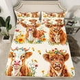 thumbnail image 2 of Manfei Cartoon Highland Cow Bed Sheets, Groovy Daisy Flower King Sheets, Teens Kids Boys Girls Sheet Set, Lightweight Room Decor, 4-Piece, 2 of 7