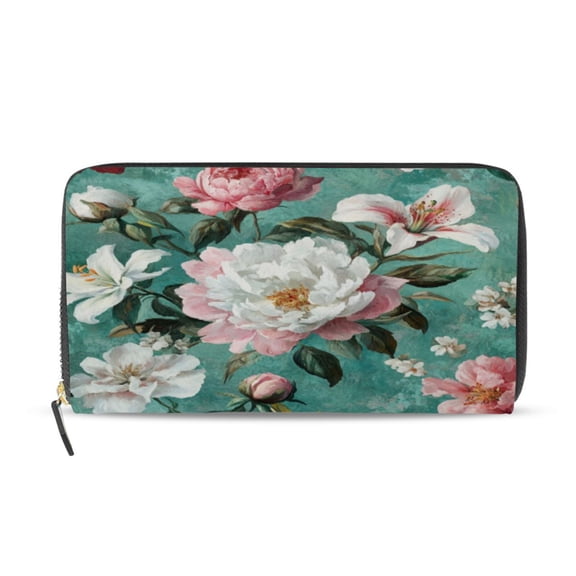 Qxltty Rococo Florals Women's Leather Wallet Fashion Retro Multi Card Holder with Cell Phone Pocket Mothers Day Gifts