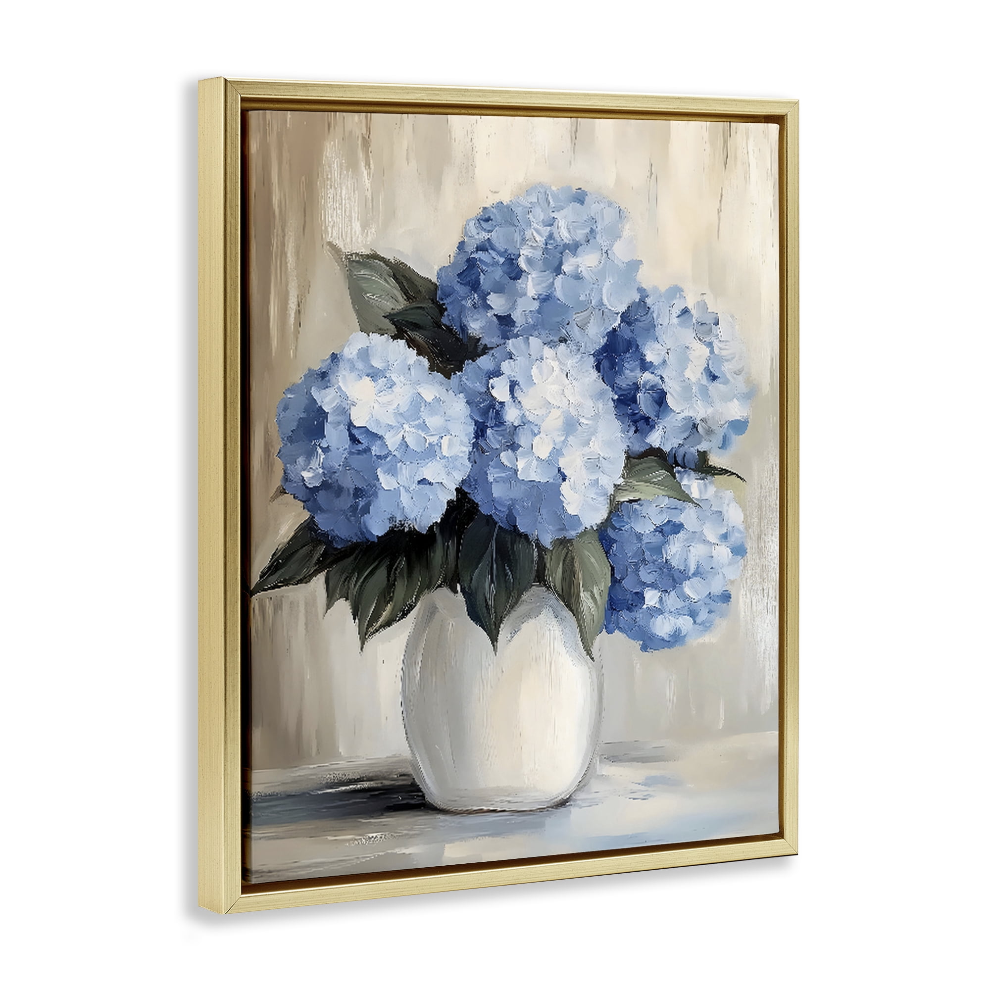 Stupell Industries Painted Hydrangeas in White Vase Gold Framed Floater Canvas Wall Art, design by Creative Studio