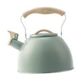 thumbnail image 2 of Tetera con silbido de acero inoxidable, tetera con mango de diseño de madera, tetera de 3L, hervidor de agua para apartamento, hogar y cocina verde, 2 of 8