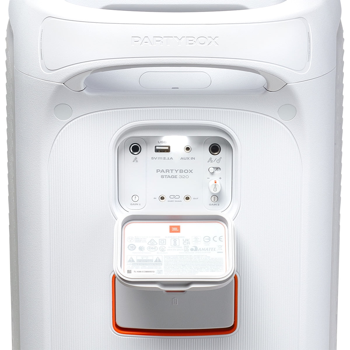 JBL PartyBox Stage 320 Portable Party Speaker with Wireless Two Microphone System (White)