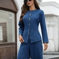 thumbnail image 2 of XPMWRP Women's Solid Color Long Sleeve Peplum Denim Casual Slim Jackets Round Neck Button Down Cropped Ruffle Hem Jacket Blue XL, 2 of 4