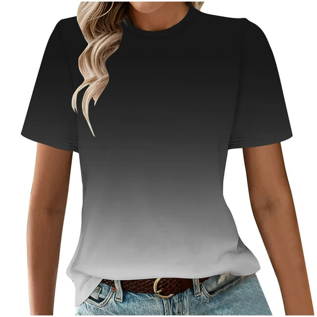 ameIAEA T-Shirts à Manches Courtes pour Femmes Col Rond T-Shirts d'Été Dégradé Tops de Mode