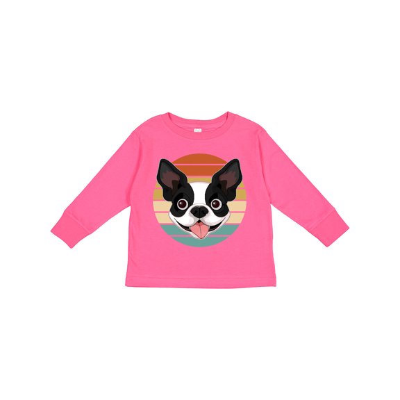 Inktastic Boston Terrier Dog Retro Sunset Boys or Girls Long Sleeve Toddler T-Shirt