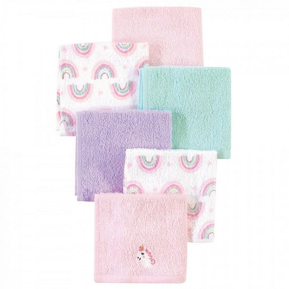 Luvable Friends Baby Girl Super Soft Cotton Washcloths, Unicorn And Rainbow, One Size