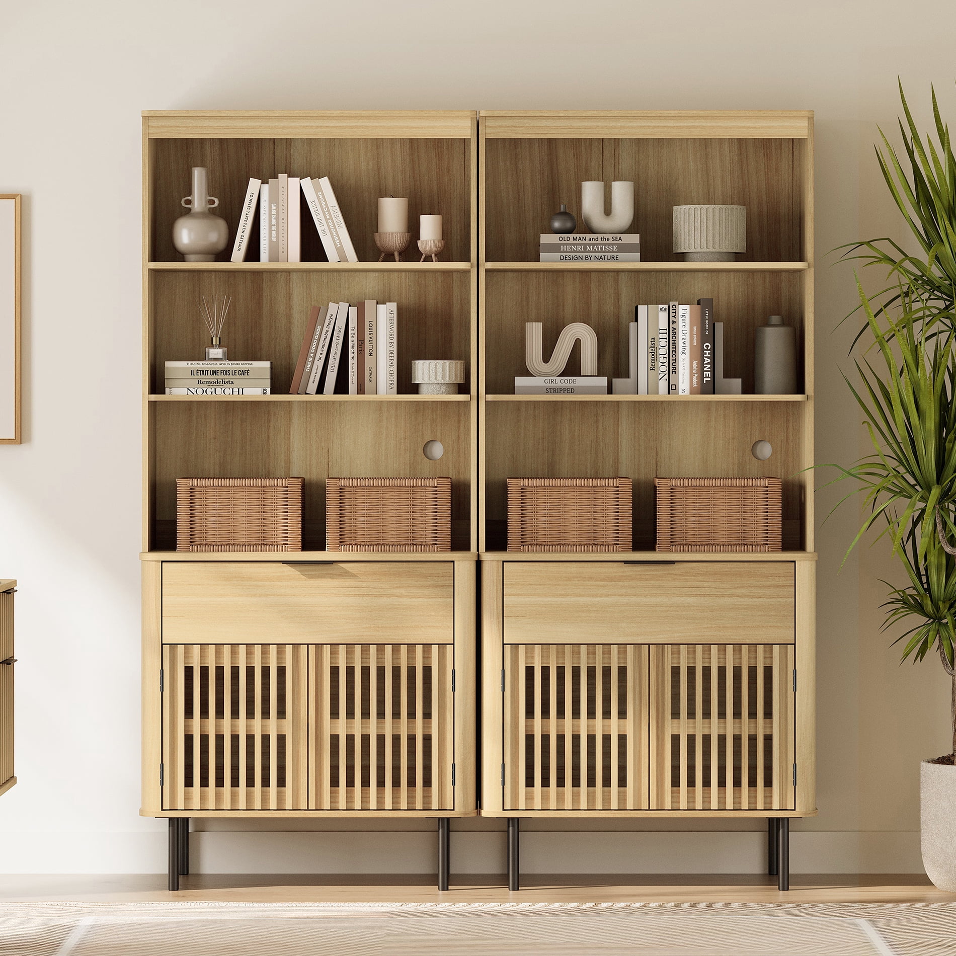 72.8" H X 63" W Kitchen Pantry Storage Cabinet, Push-to-open Door Kitchen Hutch With Drawer And Adjustable Shelf, Oak