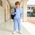 thumbnail image 4 of Toddler Boys Hoodie Set, Solid Color Soft Long Sleeve Top & Sweatpants, Cute Casual Outfit For Kids Light Blue 6-7 Years, 4 of 9