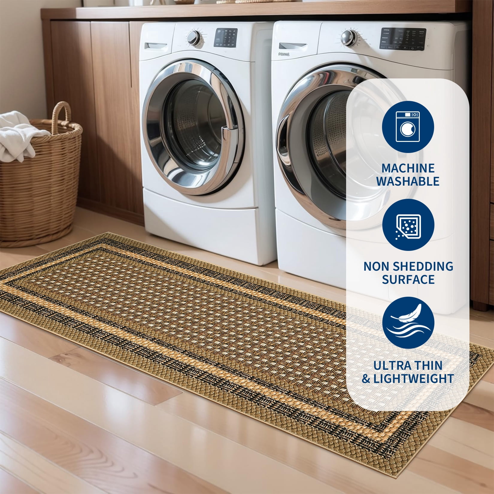 Garvee 8'x10' Bordered Print Area Rug Washable Rugs, Non Slip Modern Geometric Rug Stain Resistant Indoor Carpet for Living Room Bedroom Dining Room, Linen