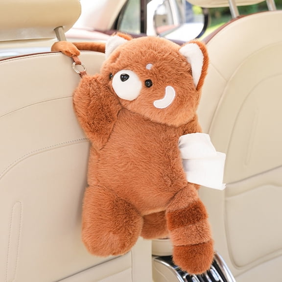 Car Tissue Holder,Back Seat Car Organizer,Cute Bear Car Tissue Box Cover with Plush Doll, Hanging Vehicle Interior Organizer, Adorable Auto Decoration & Practical Accessory(Brown)