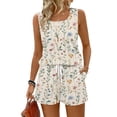 thumbnail image 2 of Iaqnaocc Two Piece Sets for Women Dressy Casual Womens Short Sets Vintage Floral Print Square Neck Sleeveless Womens Tops and Shorts Summer Outfits Vacation Outfits for Women Blue M, 2 of 5