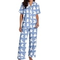 thumbnail image 5 of Women's 2 Piece Lounge Pajama Sets Women Floral Print Button Down Pajama Sets Soft Nightwear Outfit Cozy Blue XXL, 5 of 7