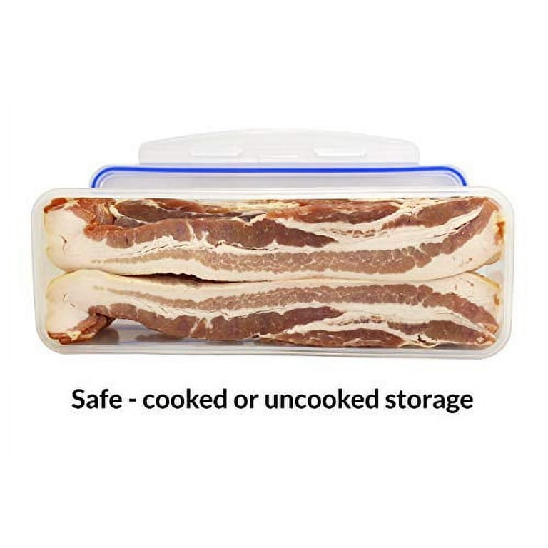 Plastic Storage Container for 2lbs Cooked or Uncooked Bacon, Meat, Food -  Fresh Seal - Refrigerator, Freezer, Dishwasher, and Microwave Safe. Food