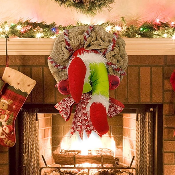 Guirnaldas de Navidad, ladrón de Navidad duradero, estola, patas de felpa de arpillera para puerta delantera