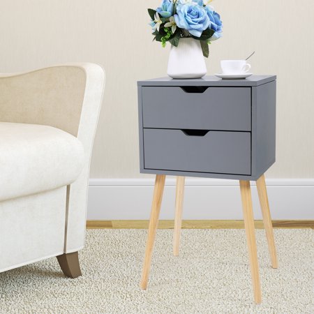 Jaxpety Nightstand Bedside Table Sofa End Table Bedroom Decor 2 Drawers Storage, Gray