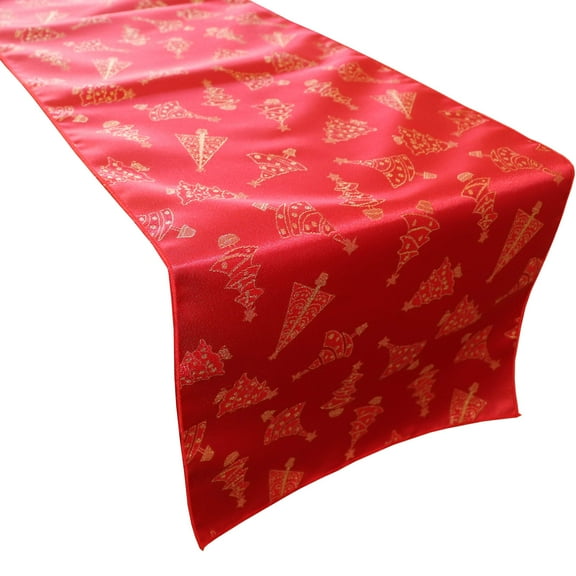 Brocade Table Runner Christmas Holiday Collection Glittery Trees Red
