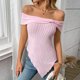 thumbnail image 5 of Blusas para Mujeres Casual Color Sólido de un Hombro Delgado Dividido, Arco Detalle Poliéster Elastano Superior, 5 of 9