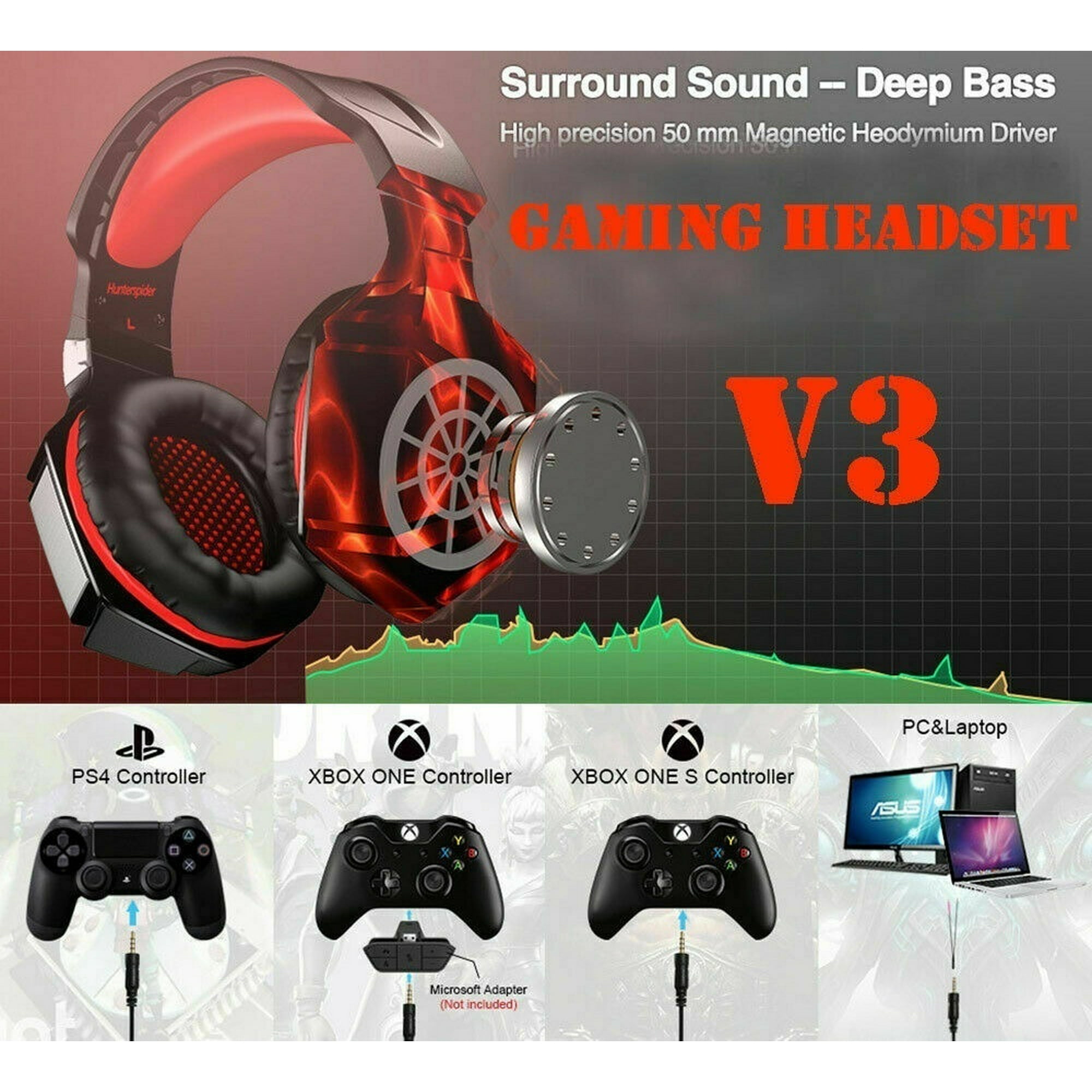 Hunterspider V3 3.5mm Gaming Headset Mic LED Headphones For PC PS4 Xbox one Pro Walmart