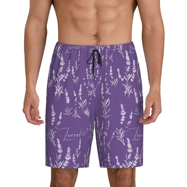 Fotbe Lavender Flowers Pantalones Cortos de Pijama para Hombre, Ropa de Dormir, Pantalones de Pijama Cortos para Hombre-Medium