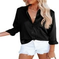 thumbnail image 2 of Women Button Down Satin Shirts  Long Sleeve Lapel Solid Color Relaxed Fit Office Work Blouse, 2 of 4