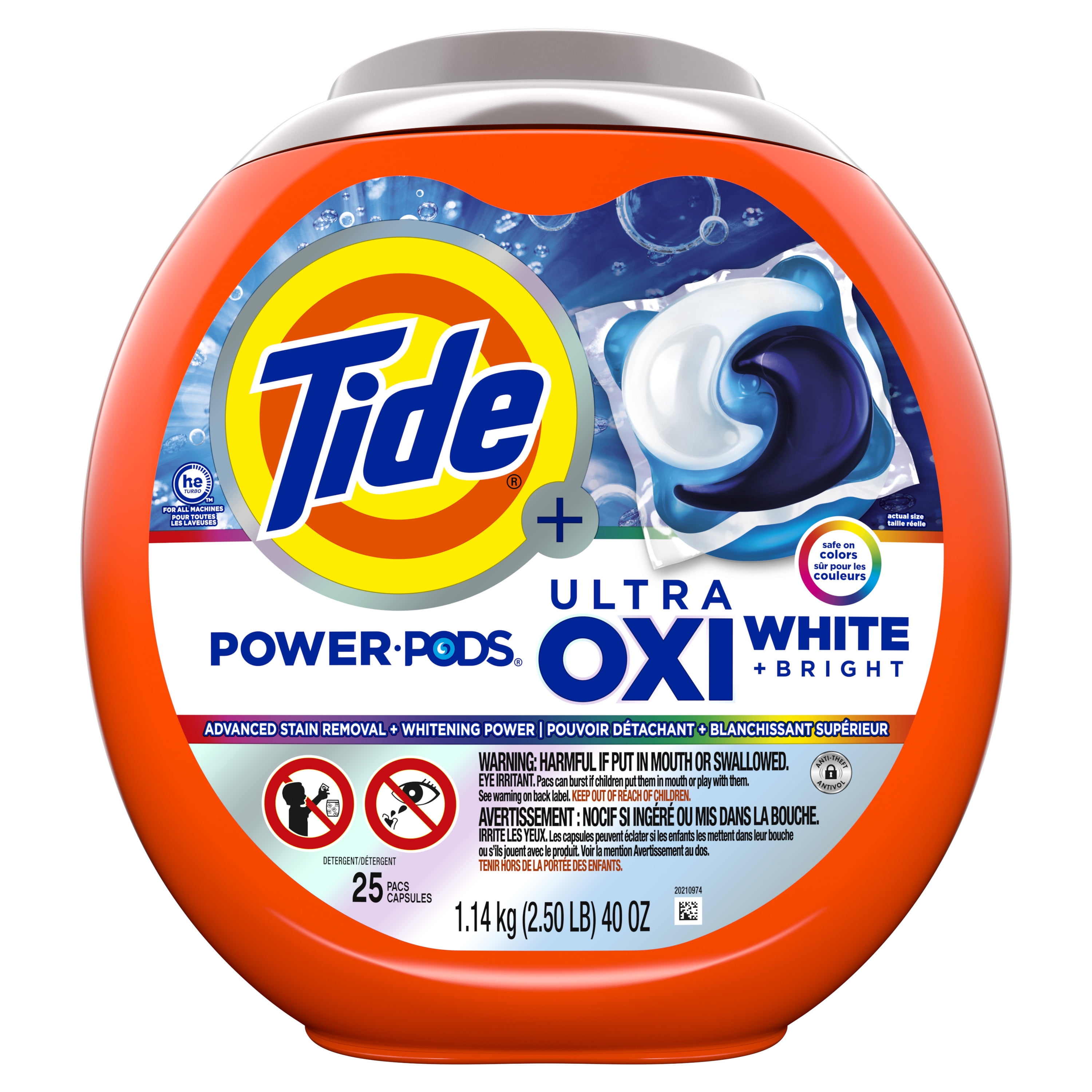 Tide Power PODS White Laundry Detergent Pacs, Brilliant Whitening + Color Protect, 25 Count