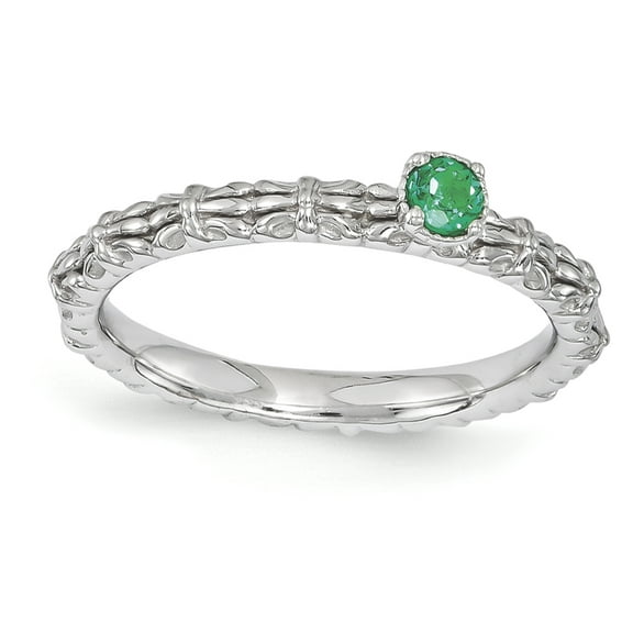 Created Emerald Sterling Silver Single-Stone Ring