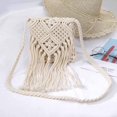 thumbnail image 3 of Bolso bandolera de crochet con flores cruzadas y borlas para mujer, minibolsos de playa retro de algodón con flecos, bolso tejido a mano, monedero de viaje de moda bohemia (bei, 3 of 5