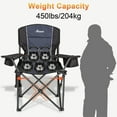 thumbnail image 5 of Romswi Oversized Folding Camping Chair, 450lbs Heavy-Duty Portable Outdoor Chair with Padded Back, Adjustable Armrest, Cooler Bag, Side Pockets, Foldable Fishing Lawn Chair for Camping, 2 Pack, Black, 5 of 7