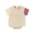 thumbnail image 1 of FAOWME Girls Short Sleeve Letter Embroider Pullover Romper Sweatshirt Bodysuits Red 3-6 Months, 1 of 6