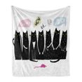 thumbnail image 1 of Cats Soft Flannel Fleece Throw Blanket, Kitties Looking at a Mouse and Talking Ugh Ick Yuck Funny Meow Cartoon, Cozy Plush for Indoor and Outdoor Use, 50" x 70", Charcoal Grey Rose Blue, by Ambesonne, 1 of 5