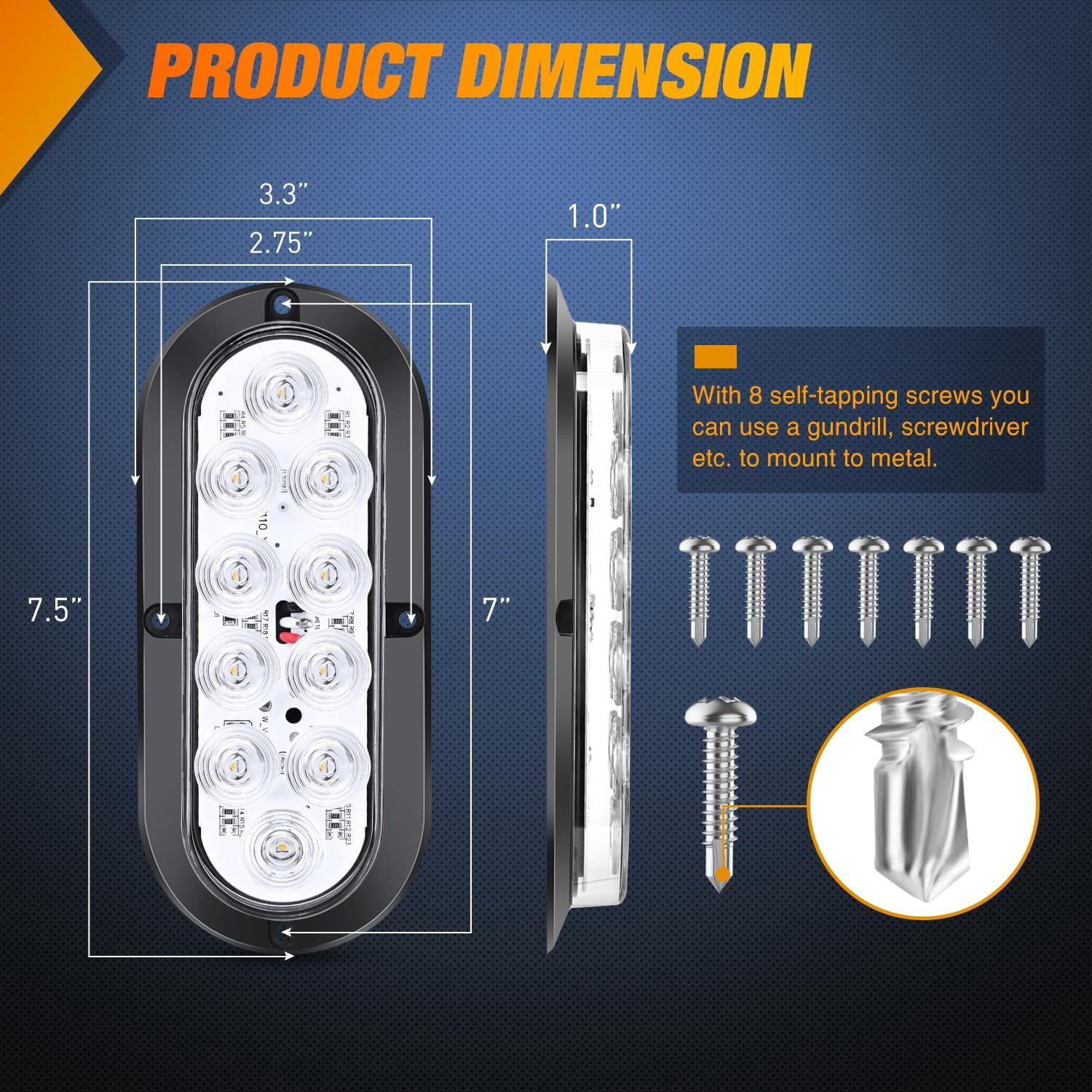 6" Oval White LED Trailer Tail Light Surface Mount 10 LED Waterproof Reverse Back Up Trailer Lights for Truck RV Bus Lorry High Brightness ,4Pcs