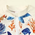 thumbnail image 5 of Boys 3 Piece Swimsuit Half Zip Long Sleeve Tops Elastic Waist Shorts Stretchy Quick Dry Bathing Suit With Hat (3 Years, Beige), 5 of 6