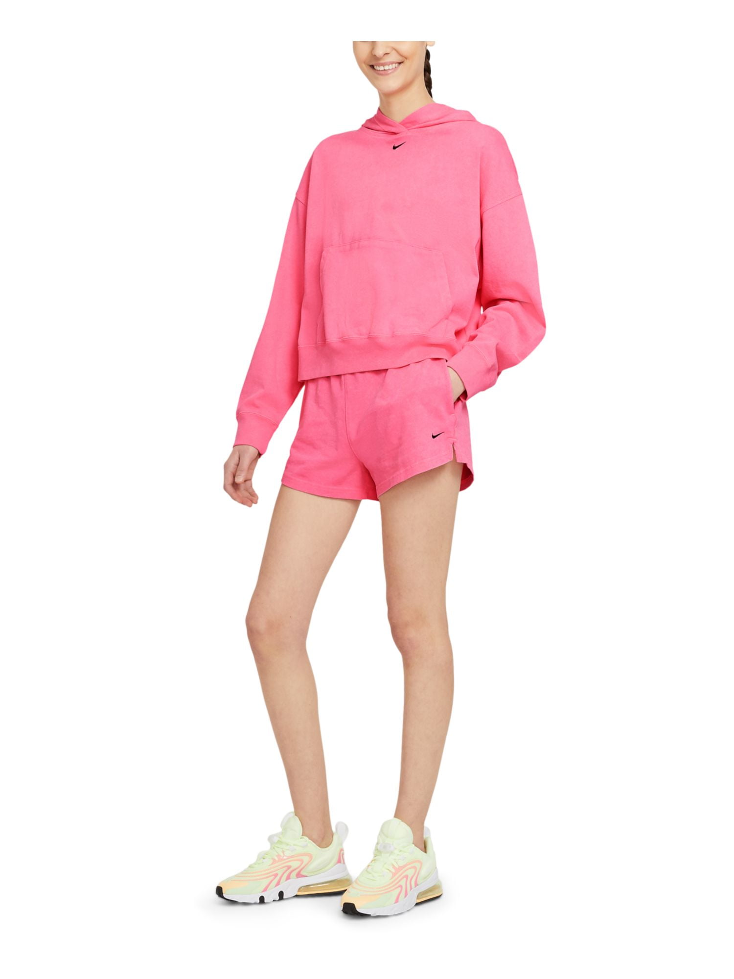 ☆ ☆ Here Pink Institutional Slim Fit Short Slee NIKE Women's Casual Pink Logo Graphic Shorts, Pocketed