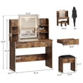 thumbnail image 4 of Kojooin Vanity Desk with Lighted Mirror, Makeup Vanity Set with Power Outlet, Cushioned Stool, Vanity Table with 6 Shelves, 2 Large Drawers, and 3 Color Light Adjustable Brightness, 4 of 7