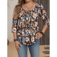 thumbnail image 7 of Cuteduck Women Plus Size Printed Tunic 3/4 Sleeve Fall Pleated Round-neck Casual Loose Ruffled Top 1X-4X, 7 of 7